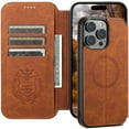 thumbnail image 1 of iPhone 15 Case 2023 Support Wireless Charging,Decase Business Style Leather Wallet Cover Folding Card Slots Holder Rugged Shockproof Magnetic Case,for Apple iPhone 15 6.1 Inch - Khaki, 1 of 11