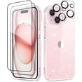 thumbnail image 1 of for iPhone 15 Case, [5 in 1] with 2X Screen Protector + 2X Camera Lens Protector, [Not Yellowing] Clear Glitter Phone Case, Protective Shockproof Women Girls Cover for 6.1 Inch - Sparkle Clear, 1 of 12