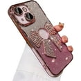 thumbnail image 1 of for iPhone 15 Case Bowknot Glitter Rhinestone Bling Plating Luxury Women Girl Phone Case,Shine Diamond Case for iPhone 15 Protective Cover,Clear Gradient Pink, 1 of 9