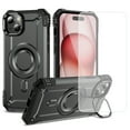 thumbnail image 1 of For iPhone 15 Case with Camera Ring Stand, [With Screen Protector (Tempered Film)][Compatible with MagSafe] [Built-in Kickstand] Heavy Duty Rugged Shockproof Magnetic Phone Case,Gray, 1 of 8