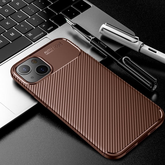 for iPhone 15 Case Carbon Fiber Patterned, Military-Grade Drop Protection Cover, Slim Shockproof TPU Rubber for iPhone 15 Anti-Scratch,Supports Wireless Charging,Coffee