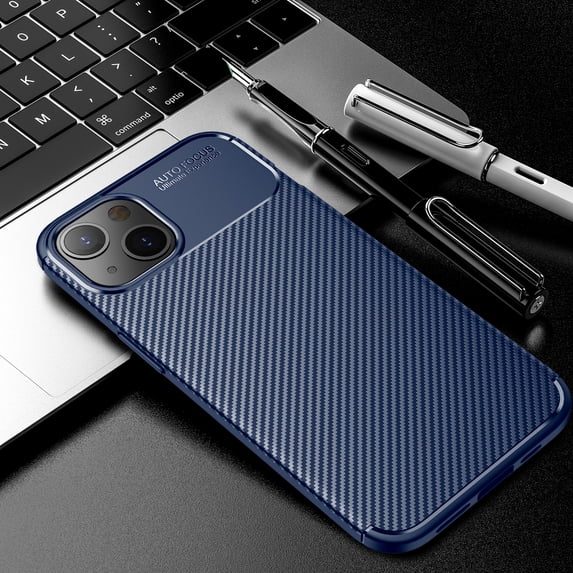 for iPhone 15 Case Carbon Fiber Patterned, Military-Grade Drop Protection Cover, Slim Shockproof TPU Rubber for iPhone 15 Anti-Scratch,Supports Wireless Charging,Blue