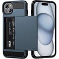 thumbnail image 1 of for iPhone 15 Case with Card Holder, Dual Layer Shockproof Wallet Phone Case, Hidden Card Slot Sliding Protective Hard Shell Back Cover Slim Case for iPhone 15, 6.1 Inch Navy, 1 of 14