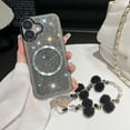 thumbnail image 1 of for iPhone 15 Case with Chain, [Compatible with MagSafe] Glitter Crystal Diamond Rhinestone Sparkle Sparkly Bumper Camera Lens Protector Shockproof Phone Case for iPhone 15, Gray, 1 of 5