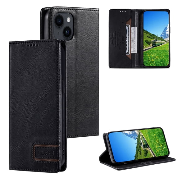 for iPhone 15 Case Classic Design, Premium PU Retro Leather Wallet Case RFID Blocking Card Holder, Built-in Magnetic Flip Folio Kickstand Soft Inner Case for iPhone 15,Black