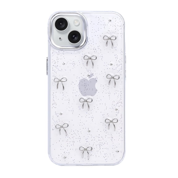 iPhone 15 Case - Clear Soft Protective Case with Bling Glitter & 3D Bow Design - Sparkly 6.1” Cover for iPhone 15 (2023)