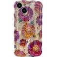 thumbnail image 1 of for iPhone 15 Case, Colorful Retro Oil Painting Printed Flower Phone Case for Girls Women, TPU Cute Curly Wave Edge Durable Protective Phone Cover for iPhone 15, Orange Flowers, 1 of 13
