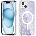 thumbnail image 1 of for iPhone 15 Case, Compatible with MagSafe, Cute Glitter Pearl Design for Women and Girls, Anti-Yellow Hard Protective Luxury Shockproof Bumper Phone Case for iPhone 15 6.1-inch 2023, Purple, 1 of 7