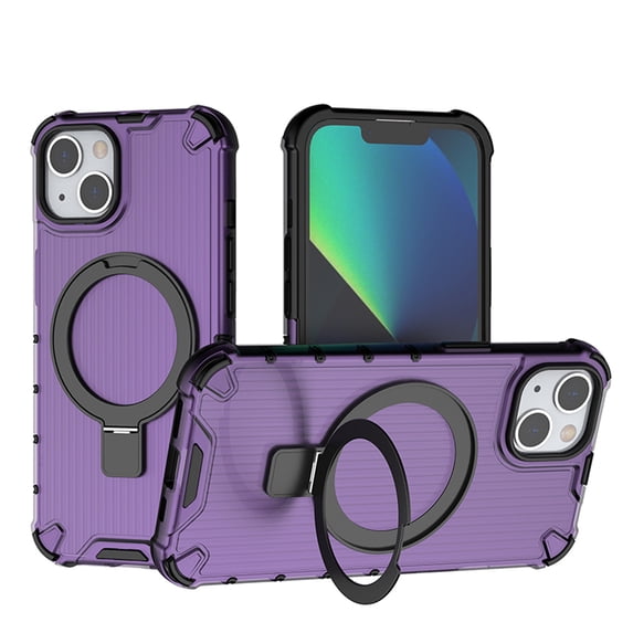for iPhone 15 Case Compatible with MagSafe Rugged Grip Back Case with Magnetic Ring Adjustable Stand Military Grade Heavy Duty Protection Shockproof Anti-Scratch Phone Cover,PurplePurple