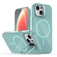 thumbnail image 1 of For iPhone 15 Case [Compatible With MagSafe] Slim Frosted Phone Case With Metal Camera Protection Kickstand Shockproof Soft TPU Cover Case,Green,For iPhone 15, 1 of 5