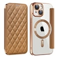 thumbnail image 1 of for iPhone 15 Case Compatible with Magsafe, Slim Fit Flip Protective PU Leather Wallet Case with RFID Blocking Card Slot Build-in Len Protector for iPhone 15, Brown, 1 of 9