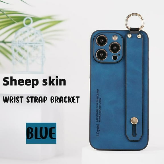 iPhone 15 Case Cover, Allytech Vintage PU Leather Wristband Ring Holder Stand Bumper Anti-Scratch Protective Phone Case for Apple iPhone 15 - Blue