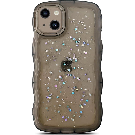 for iPhone 15 Case, Cute Curly Wave Frame Shape Design Soft TPU Silicone Bling Glitter Star Shiny Phone Case with iPhone 15, Shockproof Protective Phone Cover for Women Girls, Black-1