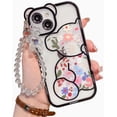 thumbnail image 1 of iPhone 15 Case with Cute Flowers Bear Pattern, Camera Protector, Clear Case and Lovely Strap Bracelet Chain, Compatible for iPhone 15 for Girls Women (Black), 1 of 15