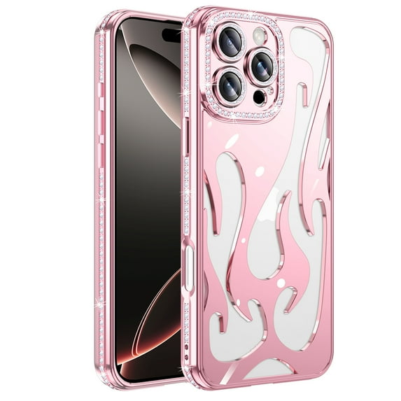 for iPhone 15 Case with Diamond Frame & Hollow-out Back, Ultra Slim Lightweight PC Protective Phone Cover, Glitter Skin-Friendly Shockproof Cooling Design, Heat Dissipation, Rosegold