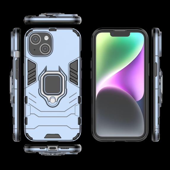 for iPhone 15 Case Heavy Duty Sturdy Shockproof Rugged Hard PC+Soft TPU Bumper Anti-Scratch Military-Grade Drop Protection,Built-in Invisible Kickstand Matte Phone Case,Blue