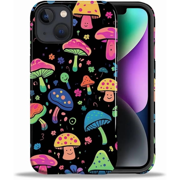 for iPhone 15 Case, [Hybrid 2-Layer Hard Shell] Military-Grade Protection, All-Around Shockproof, Silicone Protective Phone Case for iPhone 15 - Coloring Mushroom