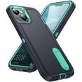 thumbnail image 1 of for iPhone 15 Case Kickstand Durable 3-Layer Military Grade Protective Cover Hybrid Silicone Heavy Duty Rugged Shockproof Screen Lip Raised Protection for iPhone 15 Case,
Darkblue+Mint, 1 of 8