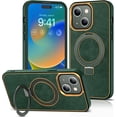 thumbnail image 1 of for iPhone 15 Case Leather Business iPhone 15 Case with Magnetic Invisible Ring Stand Compatible with Mag-Safe Military Grade Protection Classic Luxury Slim Phone Cases for Women Men,Green, 1 of 7