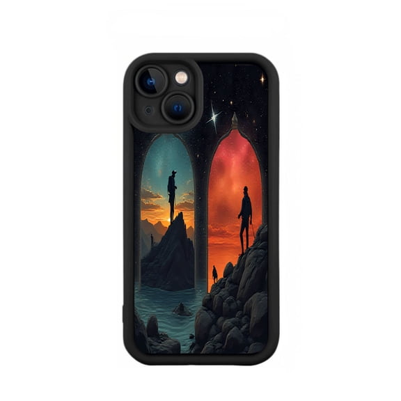 iPhone 15 Case - Lightweight Yellowing Resistant with Captivating Dual Sunset Silhouette Design Perfect for Explorers and Dreamers
