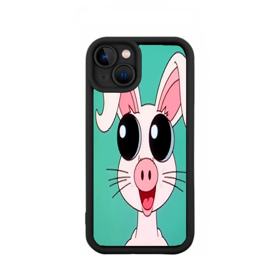 iPhone 15 Case - Lightweight Yellowing Resistant with Cheerful Cartoon Character Design on Teal Background Black Border