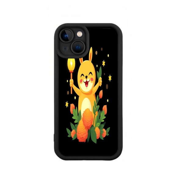 iPhone 15 Case - Lightweight Yellowing Resistant with Cheerful Cartoon Rabbit Design Lantern & Flowers Pattern Perfect for Style & Protection