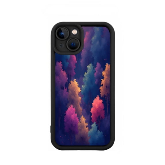 iPhone 15 Case - Lightweight Yellowing Resistant with Colorful Forest Pattern Design - Vibrant Trees in Pink Orange Yellow & Blue