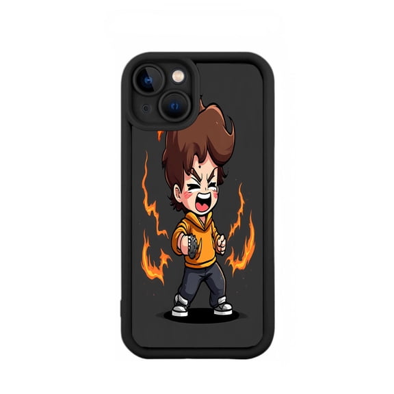 iPhone 15 Case - Lightweight Yellowing Resistant with Dynamic Cartoon Character Design and Flame Background