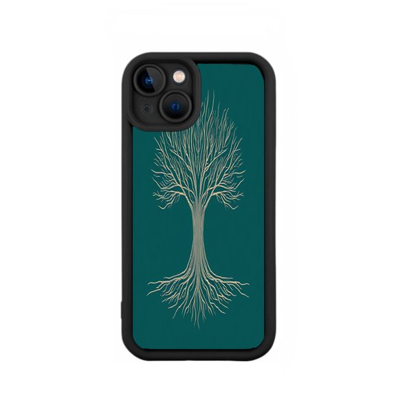 iPhone 15 Case - Lightweight Yellowing Resistant with Elegant Tree Design on Teal Background - Stylish Protection for Your Device