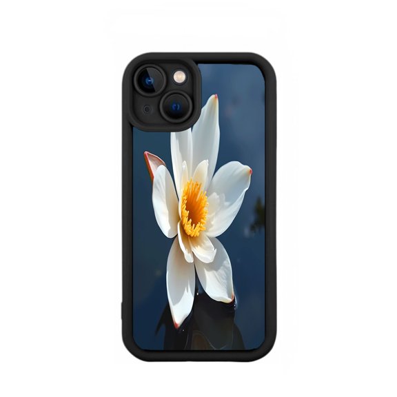 iPhone 15 Case - Lightweight Yellowing Resistant with Elegant White Flower Design & Dark Blue Background Perfect Fit for iPhone 15