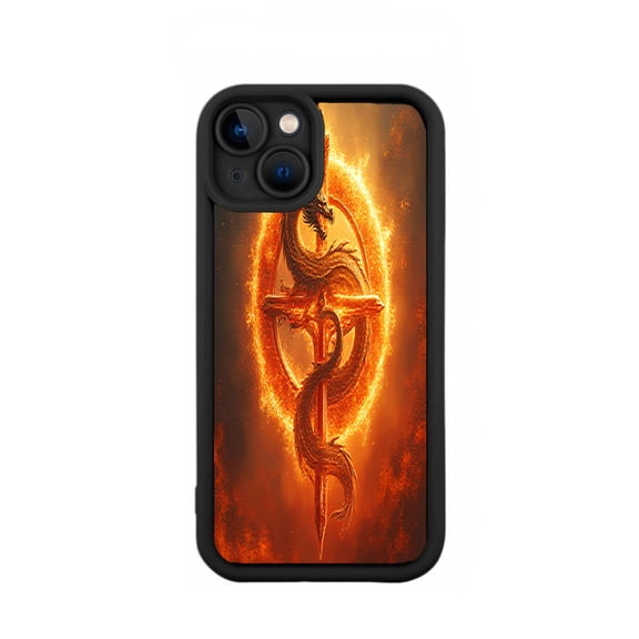 iPhone 15 Case - Lightweight Yellowing Resistant with Fiery Dragon Design & Mystical Cross Pattern