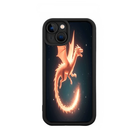 iPhone 15 Case - Lightweight Yellowing Resistant with Fiery Orange Dragon Design on Dark Starry Background