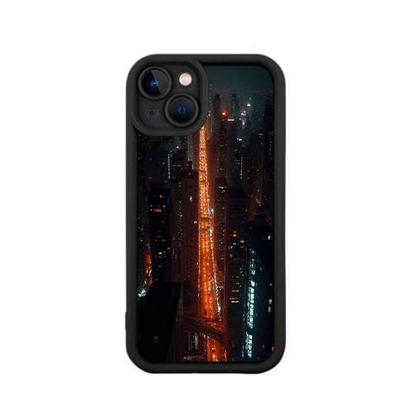 iPhone 15 Case - Lightweight Yellowing Resistant with Nighttime Cityscape Design & Camera Lens Cutout