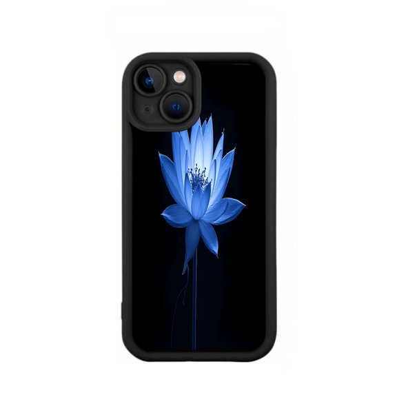 iPhone 15 Case - Lightweight Yellowing Resistant with Stunning Blue Flower Design on Dark Gradient Background