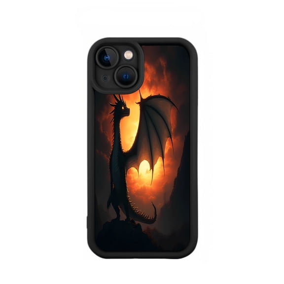 iPhone 15 Case - Lightweight & Yellowing Resistant with Stunning Dragon Silhouette Design Against Vibrant Sunset