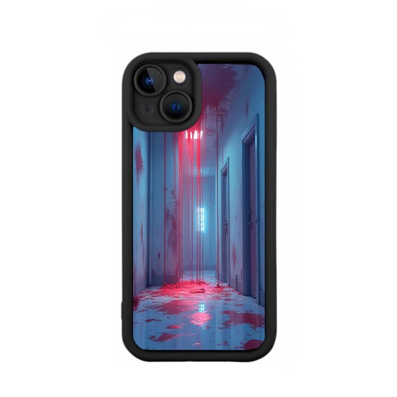 iPhone 15 Case - Lightweight Yellowing Resistant with Unique Dark Hallway Design & Blue Lighting Pattern
