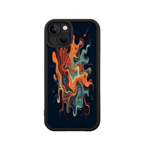 iPhone 15 Case - Lightweight Yellowing Resistant with Vibrant Abstract Swirling Pattern in Orange Blue & Red on Dark Background