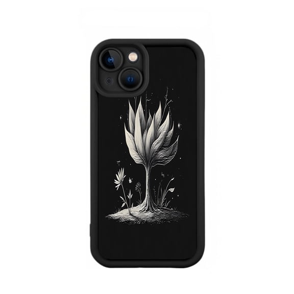 iPhone 15 Case - Lightweight Yellowing Resistant with Whimsical Plant & Flower Design on Dark Background