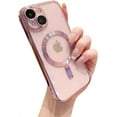 thumbnail image 1 of for iPhone 15 Case Magnetic Clear with Camera Lens Protector MagSafe Electroplated Silicone Dust-Proof Net Shockproof Protective Phone Case Cover 6.1 Inch - Pink, 1 of 12