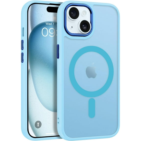 for iPhone 15 Case Magnetic[Compatible with Magsafe], Translucent Matte Back Full Body Protective Cover Anti-Scratch Shockproof Phone Case for Apple iPhone 15 6.1", Light Blue