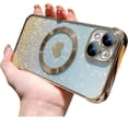 thumbnail image 1 of for iPhone 15 Case Magnetic Gradient Glitter [ Compatible with MagSafe ], Bling Love Heart Clear Phone Case, Camera Protection Sparkly Slim Soft Back Cover for Women Girls - Gold, 1 of 11