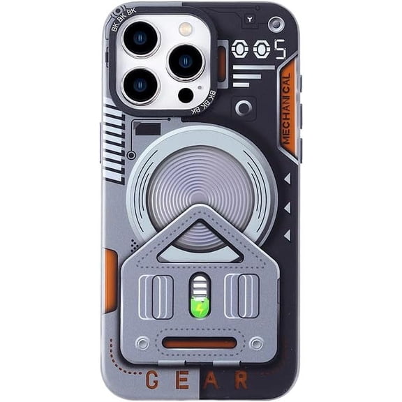 for iPhone 15 Case Mecha Style Wireless Charging Novel Mechanical Style Design Technology Sense Metal Style Lightweight Anti-Drop Anti-Fingerprint,2 Color