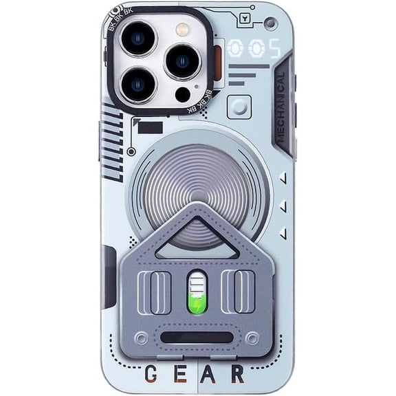 for iPhone 15 Case Mecha Style Wireless Charging Novel Mechanical Style Design Technology Sense Metal Style Lightweight Anti-Drop Anti-Fingerprint,2 Color