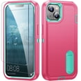 thumbnail image 1 of For iPhone 15 Case,Military Grade Dual Layer Cover,With 2X Screen Glass Protector Film,Kickstand Dustproof Drop Proof Protective Phone Case Shell for iPhone 15 6.1"(Pink/Blue), 1 of 8