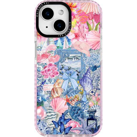 for iPhone 15 Case, Pastel Nautical Collage Pattern, Elegant Soft Slim TPU Compatible with MagSafe, Military-Grade Drop Protection & Camera Protection for Women Girls