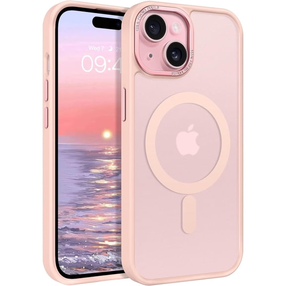 iPhone 15 Case, iPhone 15 Phone Case [Compatible with MagSafe][Car Mount Supported] Magnetic Translucent Matte Slim Thin Magnetic Shockproof Protective Cover for iPhone 15 6.1" 2023, Pink Sand
