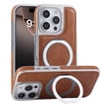 thumbnail image 1 of for iPhone 15 Case, Plating PU Leather Magnetic Mag-Safe Phone Case with Built-in 360° Rotatable Ring Stand Shockproof Protective Kickstand Phone Case for iPhone 15, Brown, 1 of 9