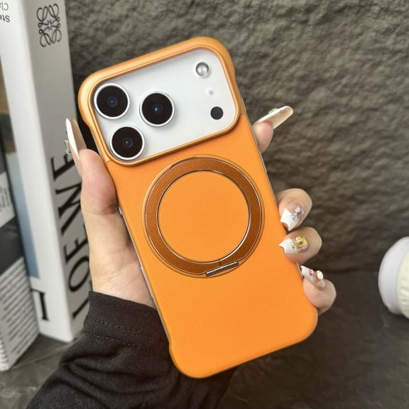 for iPhone 15 Case with Ring Holder Stand, Military Grade Drop Protection, Built-in Secure Ring Grip, Non-Bumper Shockproof Slim Hard Phone Case for iPhone 15, Orange