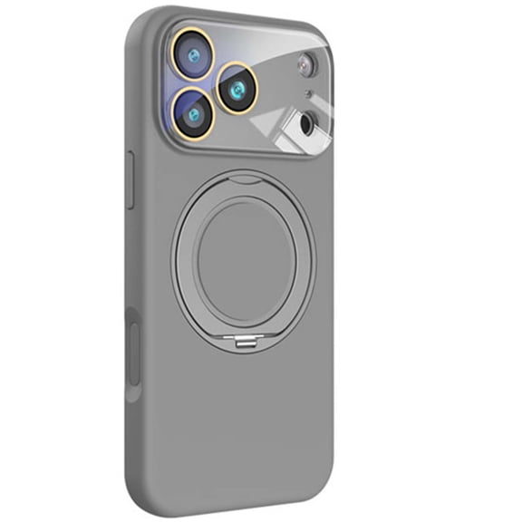 for iPhone 15 Case with Rotated Ring Holder Stand, Support Wireless Charging, Camera Lens Protector, Shockproof Slim Hybrid PC Liquid Silicone Phone Case for iPhone 15, Gray
