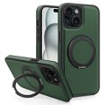 thumbnail image 1 of for iPhone 15 Case, Slim Fit Premium PU Leather [Compatible with MagSafe] [360° Rotatable Ring Kickstand] Shockproof Protective Cover for iPhone 15 Phone Case Magnetic, Darkgreen, 1 of 7